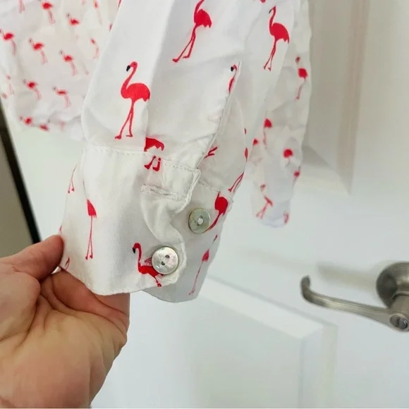 Just Living Flamingo Print Button Down Top Pink White Size L - Picture 5 of 15